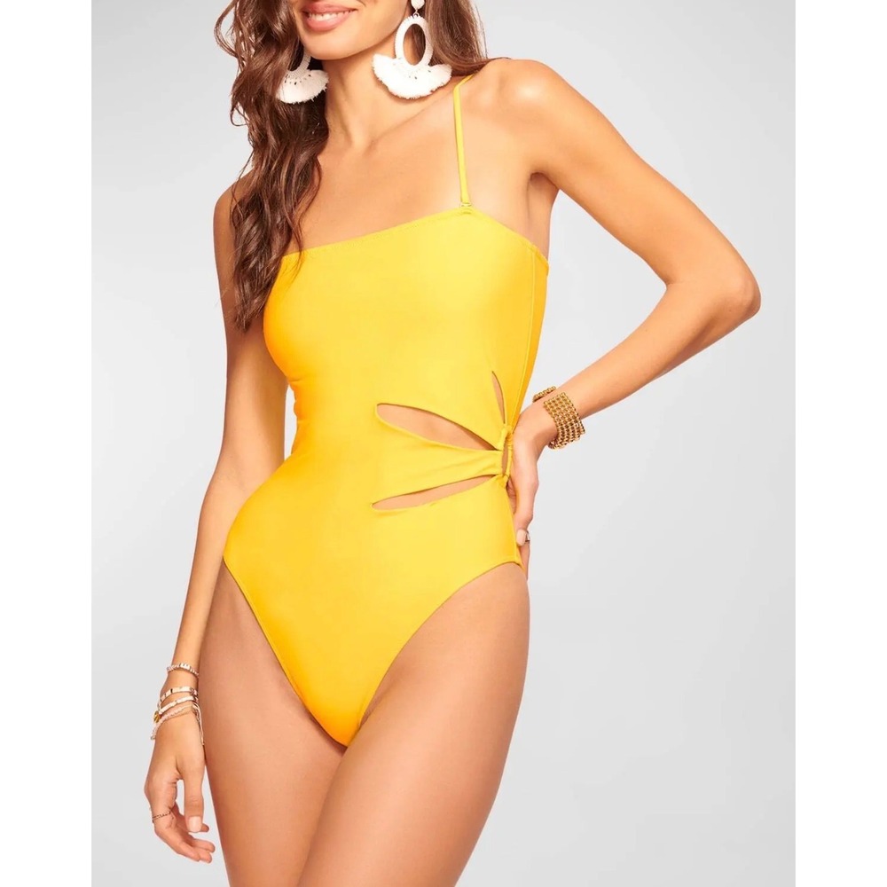 Ramy Brook Sevyn One Piece Swimsuit Women XL Citron Yellow Cutout Ring Detail